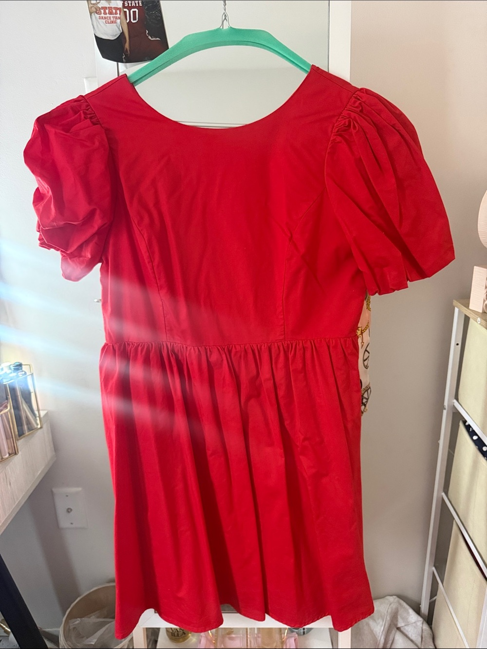 fab'rik Womens Red Puff-Sleeve Casual Dress